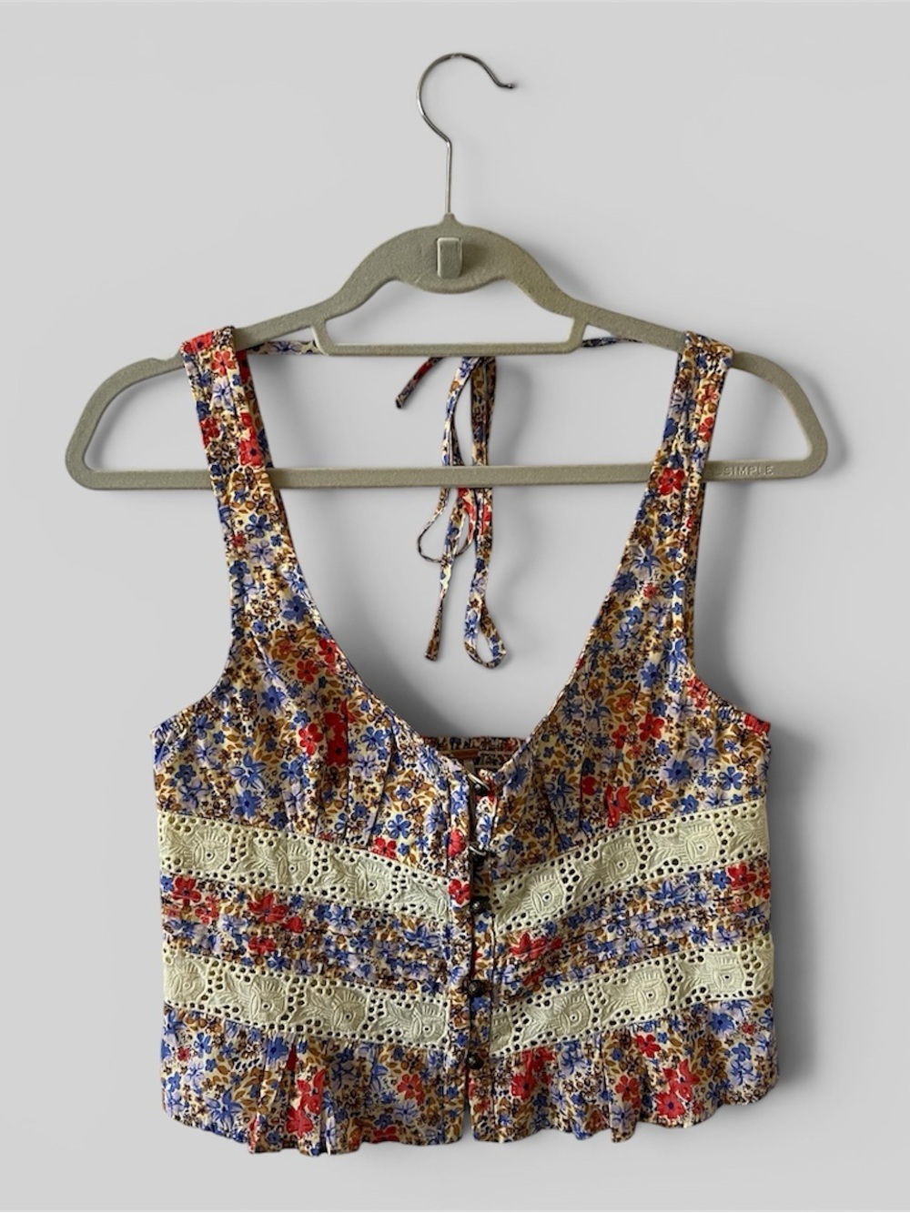 NWT Free People Kiana Floral Eyelet Peplum Tank Smocked Boho Top Small - Picture 7 of 16